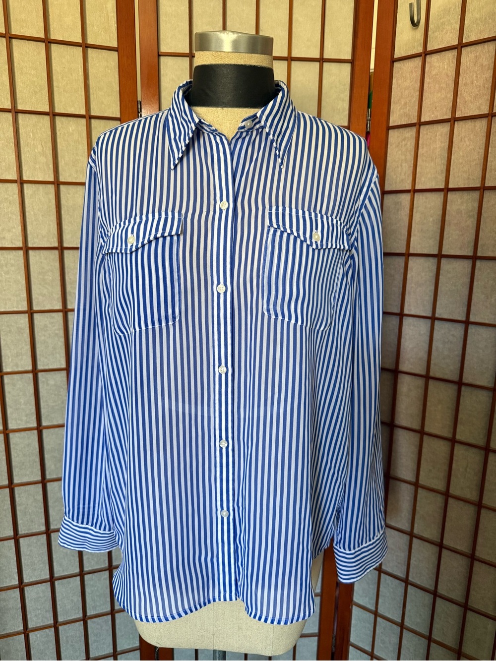 Chaps slightly sheer striped blouse, size XL, perfect with denim or trousers - Picture 1 of 6